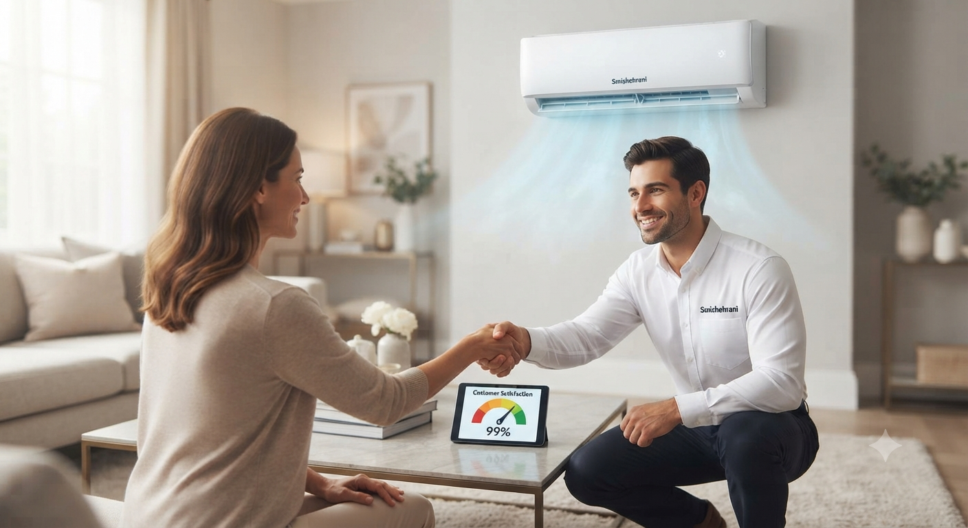Smishehrani technician greeting a happy customer